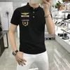 Verão de manga curta t-shirt masculina polo camisa masculina lapela personalidade tendência auto-cultivo emblema bordado 220620