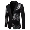 Стиль Блестящий черный блестящий костюм с блестками Пальто Мужской приталенный пиджак с одной пуговицей Мужская вечеринка Сценический пиджак для певицы S-2XL 220527