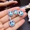 Lockets Blue Crystal Topaz Aquamarine Gemstones Diamonds Pendant Necklaces Rings Earrings For Women White Gold Silver Color Jewelry Sets