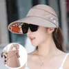 Breda brim hattar sommar för kvinnor fällbar tom topp sol hatt blomma visor solcreen diskette mössa kvinnlig utomhus baseball capwide