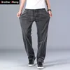 2020 Spring and Summer New Men s Gray Thin Jeans Advanced Stretch Loose Straight Denim Trousers Male Plus Size 40 42 44 Brand LJ200903