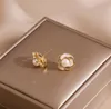 Camellia Pearl 5-6mm Ear Studs 18k Gold Plating Natural Freshwater Pearl Earrings White Lady/Girl Fashion Jewelry