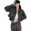 Streetwear Black Striped Denim Jackets Women Korean Fashion Turndown Collar Long Sleeve Short Jackets Female Casual Outerwear 220815