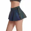 Tracksuits voor dames kleurrijke reflecterende sexy verleiding super korte rokken mini high taille vrouw zijkant zipper a-line rok dans nachtclub ou