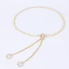 Bälten Pearl Leather Metal Chain bälte för kvinnor klänning Tassel Rhinestone midjeband Kvinnlig blommagrets dekoration Tillbehör Starpbelts