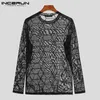 T-shirts pour hommes T-shirt imprimé O-Neck à manches longues Mesh Transparent Streetwear Sexy Party Nightclub Tee Tops Men Vêtements Incerun S-5XL 220926