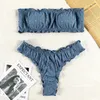 Beyaz Renk Bikinis Bandeau Mayo Kadın Mayo Seksi Ruffles Bikini Seti Thong Plaj Giyim Yaz Banyo Takım Biquini 220504