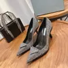 Fashion Sandals Rhinestone Leather Pumps Pointed Toe Stiletto Dress Shoes Sizes 35-39