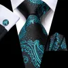 Bow Ties Black Teal Blue Paisley Silk Wedding Tie For Men Handky Cufflink Gift Slips Fashion Business Party Dropship Hi-Tie Designbow Bowb