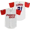 GlaMit 2017 Puerto Rico World Classic Jersey 9 Javier Baez 21 Roberto Clemente 1 Carlos Correa 4 Yadier Molina 15 Carlos Beltr Maillots de baseball