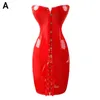 Casual Dresses Gothic Womens Sexy Wetlook Pvc Faux Leather Corset Long Corsets Body Catsuits Overbust Dress Latex Black Red Slim Bustiers