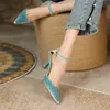 Women Sandals 2022 Nieuwe Lente Goud Fluwelen Vrouwen Schoenen Retro Pompen Puntige Teen Hakken Zapatos De Mujer Ondiepe 220607