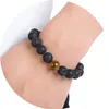 Herren-Armbänder aus Lavagestein mit Perlen, Strang aus schwarzem Vulkangestein, 10 mm, runde Diffusionsperlen für ätherische Öle mit 1 Stück natürlichem Edelstein, Yoga-Handgelenkschmuck