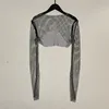 H80S90 여성 섹시 클럽 낚시 크롭 탑을 통해 See Diamond Elatic Long Sleeve out Mesh Crop Tee Clubwear Shirt 220516