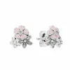 Pink Daisy Stud Encring Authentic 925 Sterling Silver Cute Women Wedding Gift with Pox Origin