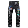 Heren zwarte designer jeans punk hiphop kleding mode streetwear vernietigd rafelig gat elastisch midden taille lange denim broek voor joggen