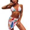 Swimwear das Mulheres 2022Women Arco-íris Impressão Ternos de banho Sexy Saia sem posicionamento com Strappy Split Swimsuit Alto Terno Brasileiro Cintura