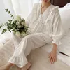 Women's Lolita Dots Pajama Sets.Stringy selvedge Tops+Long Pants.Vintage Ladies Dot Pyjamas Set.Victorian Sleepwear Loungewear 220321