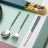 Dinnerware Sets Portable Cutlery Set Korean Chopsticks Fork Spoon Three-piece Creative Outdoor Kitchen Travel BoxDinnerware