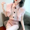 Женские блузкие рубашки розовая корейская рубашка для женщин отворотная рукава сплошная минималистская женская одежда для летней моды 202222women's