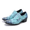 Herren Schuhe High Heels Blau Echtes Leder Slip On Loafers Oxford Büro Formale Kleid Schuhe Männliche Karree Brogues