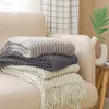 Inya Navy All Throw for Couch Sofa Bed Decorative Knitted with Tassels Soft Lightweight Cozy Textured Blanket 220524