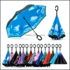 Umbrellas Household Sundries Home Garden 16 Design C-Hand Windproof Reverse Double Layer Inverted Umbrella Inside Out Self Stand Win Dj2