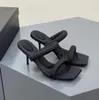 2023 A Wang Webbing Black High Heel Slippers and Sandals Women New Soft Bottom Higheeled Cat Heels Ladies Ladies Holiday Sandals554