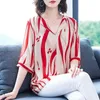 Damen Blusen Hemden Frühling Sommer Stil Frauen Modische V-Ausschnitt Druck Streifen Mode Tops Blusas Große Größe MM0144
