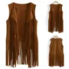 Women Autumn Winter Vest Faux Suede Ethnic Sleeveless Tassels Hemmed Vest Simple Casual Fashion Vest L220725