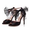 2022 черный билк лук тонкие высокие каблуки гладиаторская пряжка ремешка платформа сандалии женские туфли летних насосов вечеринка шпилька