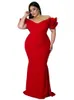 Plus size jurken zeemeermin jurk vrouwen van de schouder backless gewaden zomers mode ruches splice sexy elegante feestjurkplus