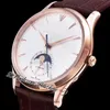 VF V3 Master Ultra Thin Thin Moon Q136255 JLC A925 Автоматические мужские часы Watch Rose Gold Белый циферблат.