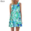 Women Tank Tops Green Leaves Graphics 3D Printed Round Neck Vest Dress Short Sleeveless Dress Mid Length Dresses 220616