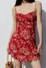 TVvovvin Korean Girl 's Red Vneck Floral High High Waist 주름 탱크 드레스 휴일 짧은 패션 여성 드레스 Camisole FQ04 220523