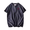 Sommer Japanische Retro Kurzarm Stickerei T-shirt Herrenmode Einfache Reine Baumwolle Gewaschen Alte Einfarbig Casual Tops 220323