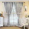 European Luxury Embroidered Double-Layer Semi-Blackout Curtain Custom for Living Room and Bedroom High Shading Rate 220511