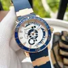 10 Style Men Complicatiekijk automatische beweging dag datum rose goud stalen kast lumineuze blauwe sport rubberen riem pols horloges