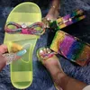 Hausschuhe Frauenschuhe wasserdichte Strandflip Flops für weibliche Mode runde Kristall mit Regenbogenkette Biege Bindung Urlaubs Mädchen 220530