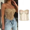 Donne sexy senza spalline in maglia trasparente crop top volant in pizzo floreale corsetto trasparente bustier club party bralette biancheria intima 220325