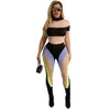 Fashion Mesh See Through Tracksuits For Women Short Sleeve Stand Neck Crop Top And Slim Splicing Pants Sexy 2 Piece Sets 259