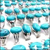 Anéis de banda jóias moda 30 PCs/lote Turquoise Gem Pinhestone Bohemian Style Siery Lovers Mulheres e homens Droga de casamento retro D D