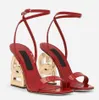 탑 럭셔리 여름 여성 Keira 샌들 신발 팝 로고 하이힐 샌들 특허 가죽 블랙 누드 레드 레이디 검투사 Sandalias 파티 Wdding 드레스 EU35-43