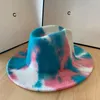 Boinas Fedora sombreros mujeres hombres ala ancha Tie Dye Otoño Invierno Vintage Fascinator Multicolor fieltro sombrero vaquero HatBerets