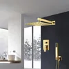 Golden Ultra-Thin Shower-kran Set mässing Väggmonterad varm- och kallt vattenblandare TAPS Square Rainfall Shower Head