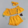 1 6Y Summer Fashion Kid Baby Girls Clothes sets à manches courtes au large des courts-tops Shorts bande 3 pcs tenue 220620