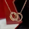 Clássico Anel Duplo Colar de Amor Completo de Diamantes Moda Feminina Colar com Pingente de Cristal de Alta Qualidade em Aço Inoxidável Jóias de Designer