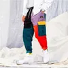 Mężczyźni Cordoroy Patchwork Pants Streetwear Joggers spodnie dresowe Hip Hop Spodni Pantalones 201128