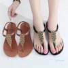 Sandaler 2022 Summer Women Flat Clip Toe Shoe Beach Fashion Buckle Strap Female Flip-Flops Shoes Y858