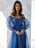 エレガントネイビーブルーパフスリーブドットチュールウエディングドレス2022女性パーティーガウンイブニングドレスカスタムメイドのための肩のオフ